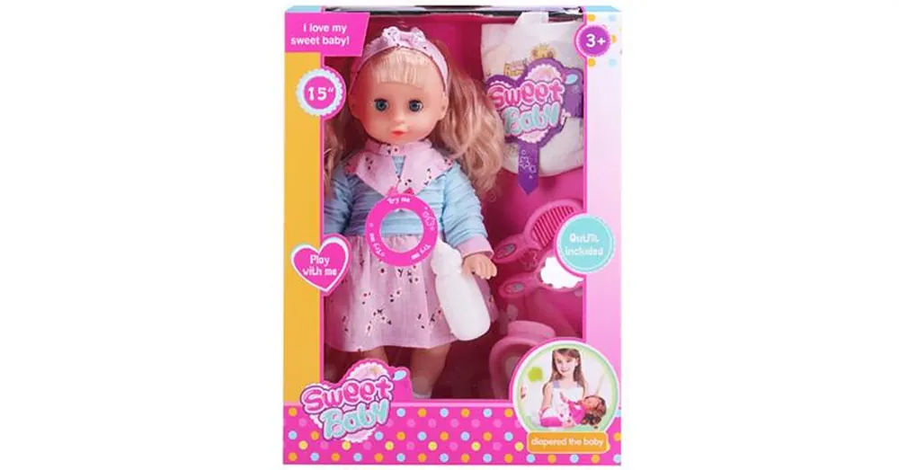 Árcsökkenés Sweet Baby Pisilő baba hanggal és 5 db kiegészítővel 38 cm