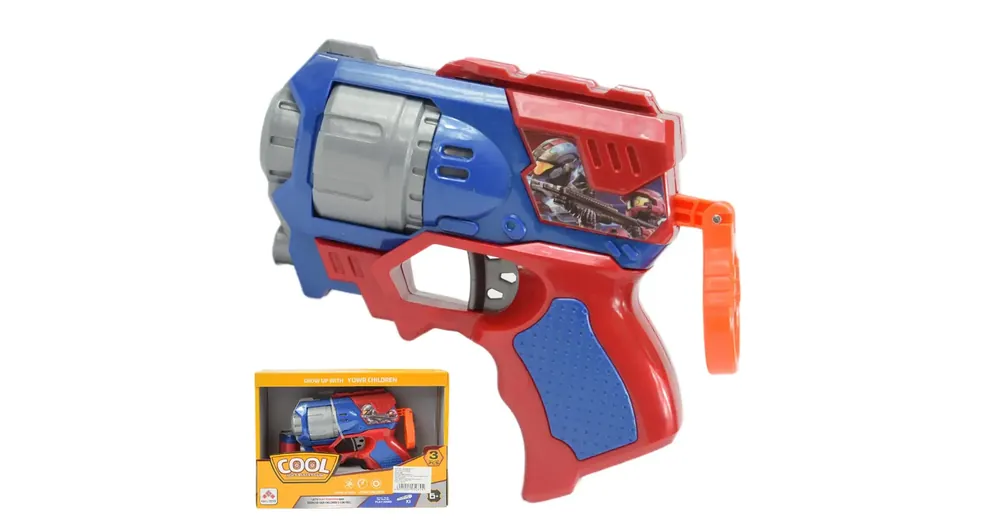 Cool Soft Bullet Gun Kisméretű szivacslövő fegyver töltényekkel kék-piros színben 14 cm Biztonságos vásárlás