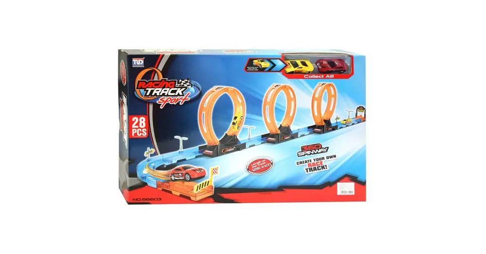 Racing Track 28 db-os versenypálya szett 3 db hurokkal és 2 db hátrahúzható autóval 1/64 Vedd meg most