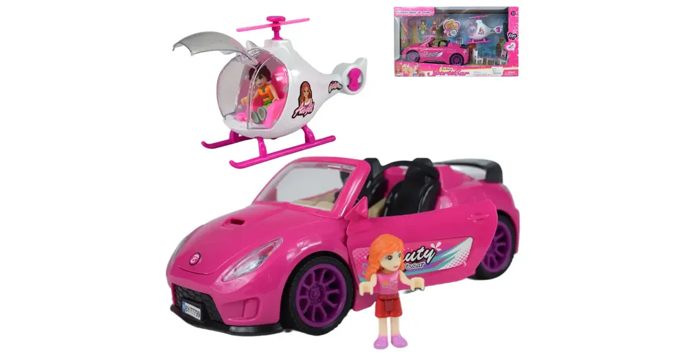 Pink sportautó helikopterrel és kiegészítőkkel, fénnyel és hanggal Újdonság