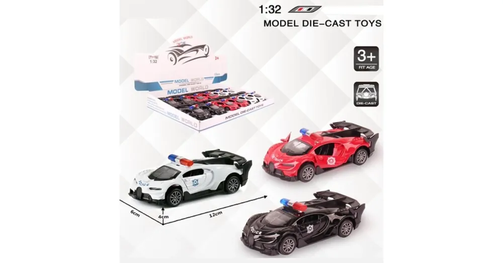 Bugatti rendőrségi hátrahúzható fém autómodell több változatban 1/32 Alacsony ár