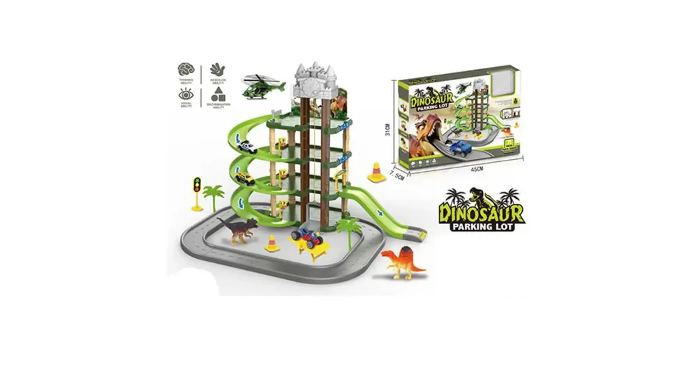 Négy szintes dinoszauruszos parkolóház figurákkal és járművekkel 71 db-os készlet Olcsó