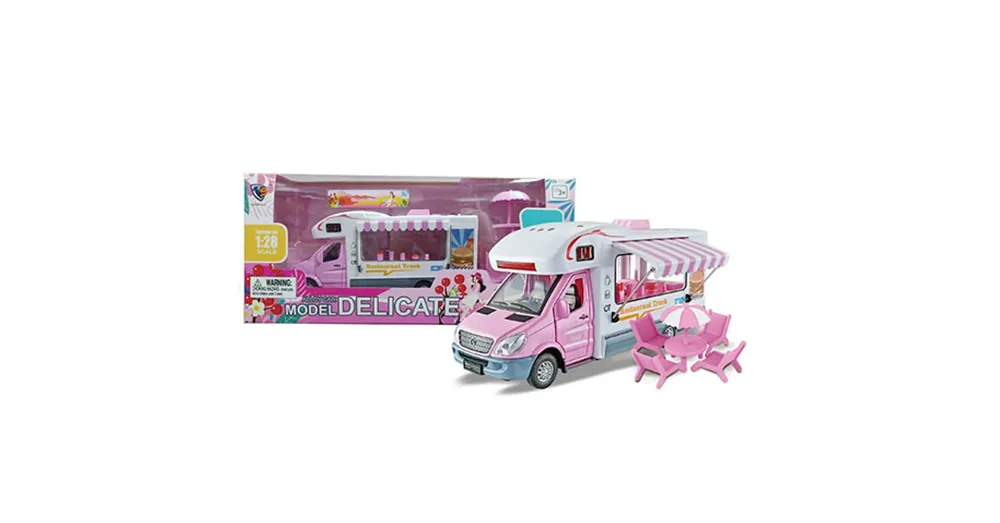 Hátrahúzós Pink Food Truck kisautó funkcióval 1/28 Outlet