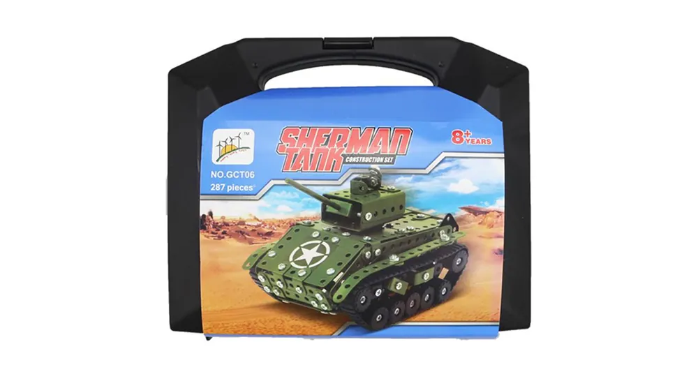 Vásárlói kedvenc Sherman tank modell fém építőjáték 287 db-os szett bőröndben