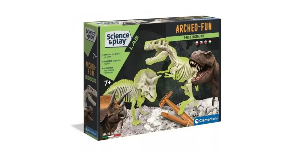 SciencePlay Archeofun Világító T-rex és Triceratops régész szett – Clementoni Ne maradj le