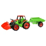 Legkelendőbb LENA Óriás zöld-piros traktor markolóval és utánfutóval 107 cm