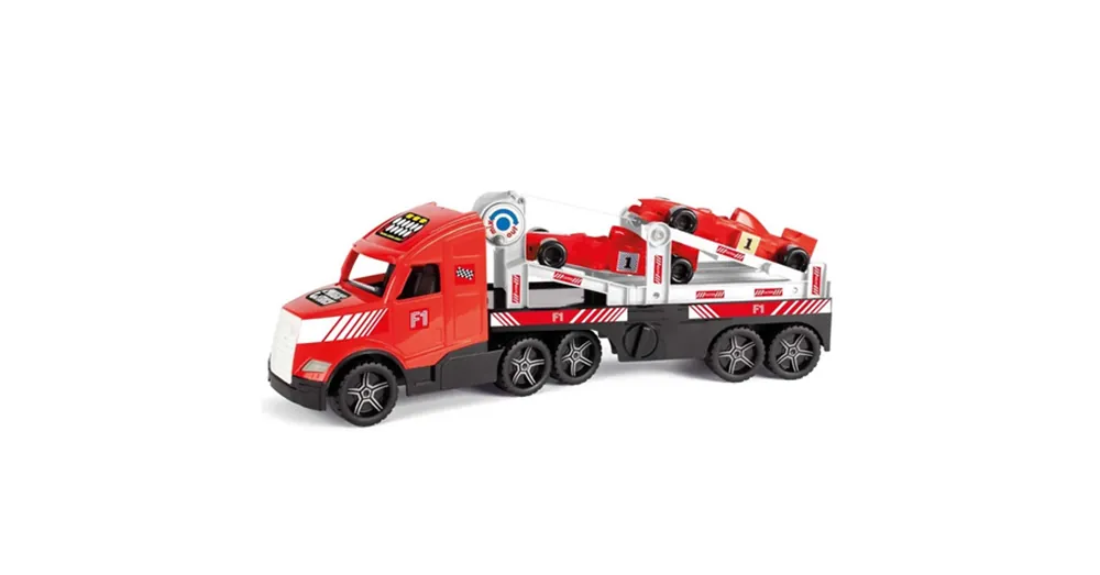 Korlátozott ajánlat Magic Truck Forma 1 versenyautókat szállító kamion fluoreszkáló lámpákkal 81 cm – Wader