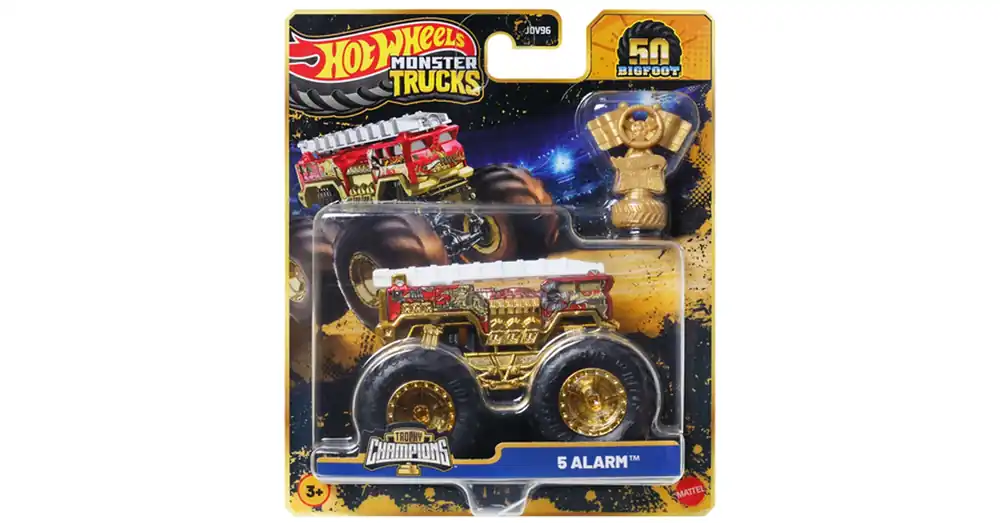 Azonnal elérhető Hot Wheels Monster Trucks 5 Alarm bajnok kisautó serleggel 1/64 – Mattel
