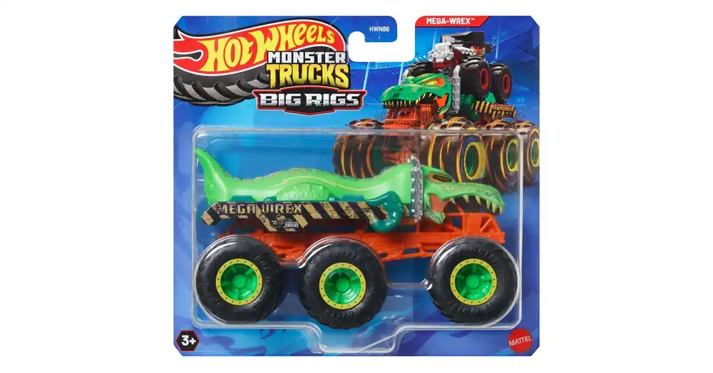 Hot Wheels Monster Trucks Big Rigs hatkerekű Mega Wrex zöld színű vontató járgány 1/64 – Mattel Gyors szállítás
