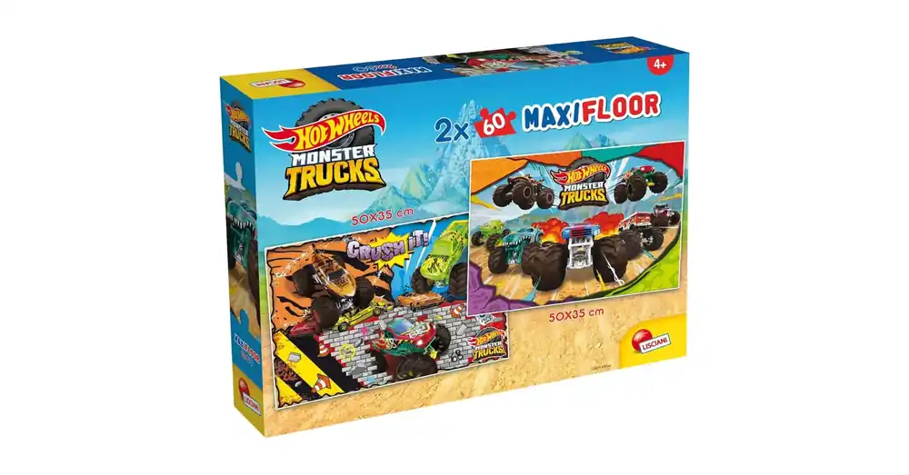 Hot Wheels Monster trucks 2 × 60 db-os maxi padló puzzle 50×35 cm – Lisciani Gyors kiszállítás