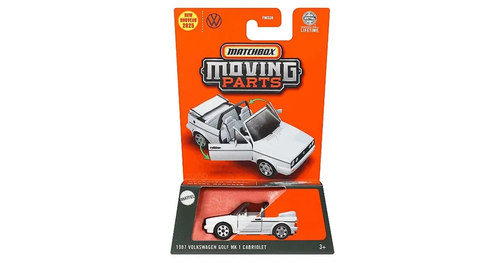 Korlátozott ajánlat Matchbox Moving Parts – 1987 Volkswagen Golf MK1 Cabriolet nyitható kisautó 1/64 – Mattel