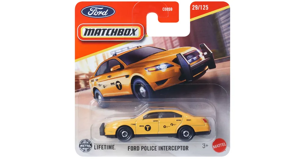Matchbox Ford Police Interceptor sárga kisautó 1/64 – Mattel Korlátozott ajánlat