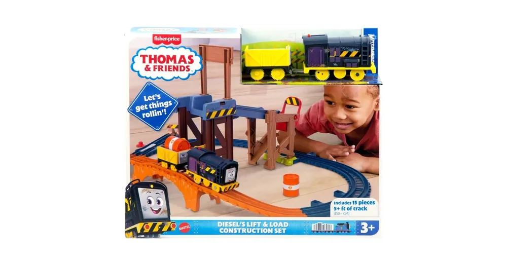 Szezonális akció Fisher-Price Thomas és barátai Diesel Lift Load építkezési vasúti pályaszett motorizált vonattal – Mattel