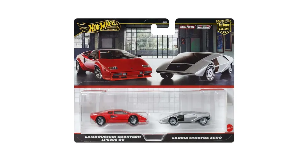 Hot Wheels Deluxe kisautó 2 db-os csomag Lamborghini Countach LP5000 QV és Lancia Stratos Zero – Mattel Kiárusítás