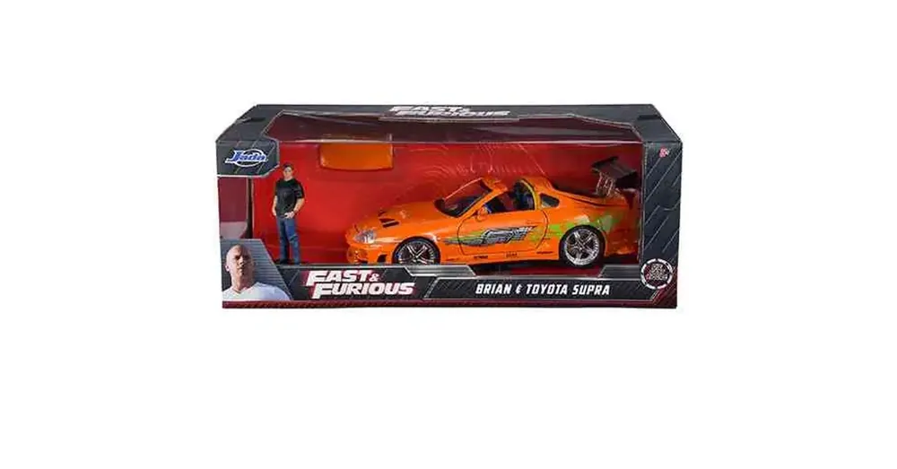 Biztonságos fizetés Halálos iramban Brian figura és Toyota Supra autómodell 1/24 – Simba Toys