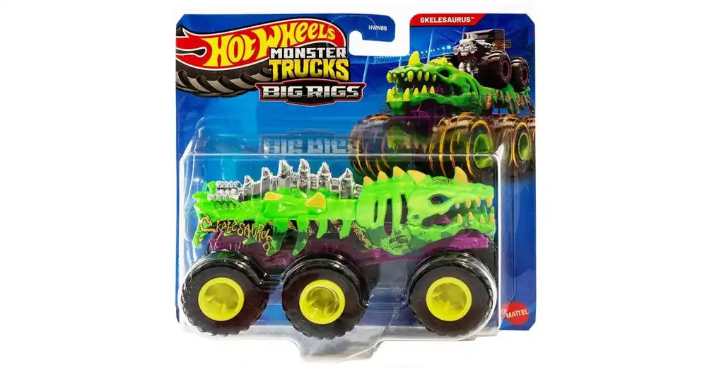 Hot Wheels Monster Trucks Hatkerekű vontató Skelesaurus – Mattel Csak ma