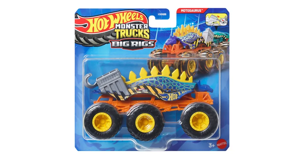 Alacsony ár Hot Wheels Monster Trucks Big Rigs hatkerekű Motosaurus vontató járgány 1/64 – Mattel