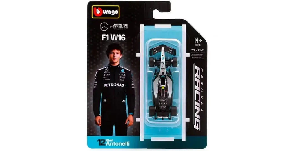 Bburago Mercedes-AMG Petronas F1 W16 (2025) versenyautó fém autómodell 1/64 (Andrea Kimi Antonelli 12) Azonnal elérhető