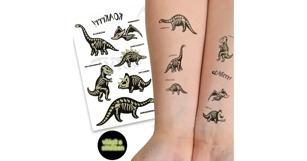 Szezonális akció TyToo Sötétben világító dinoszauruszok matrica tetoválás