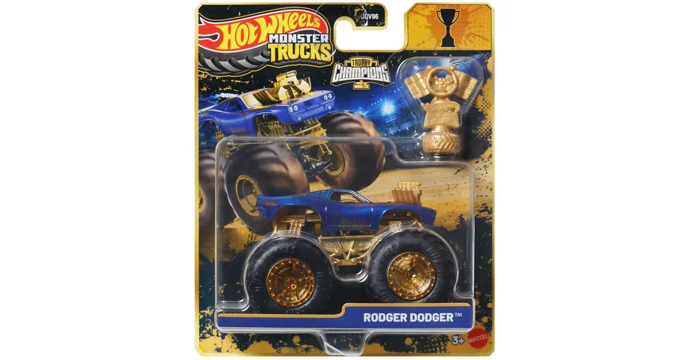 Újdonság Hot Wheels Monster Trucks Rodger Dodger bajnok monster kisautó serleggel 1/64 - Mattel