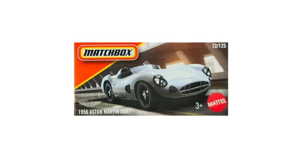 Legkelendőbb Matchbox 1956 Aston Martin DBR1 szürke papírdobozos kisautó 1/64 – Mattel