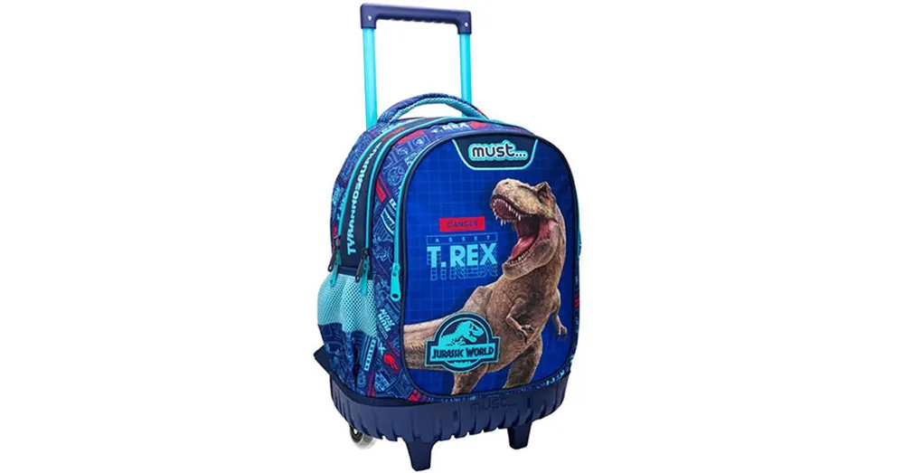 Jurassic World T-Rex három rekeszes, gurulós iskolatáska, hátizsák 34×20×45 cm Akciós ár
