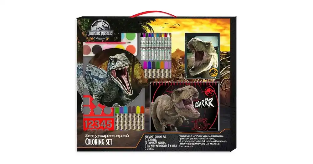 Biztonságos fizetés Luna Jurassic World színező szett sablonnal és matricával 54×47 cm