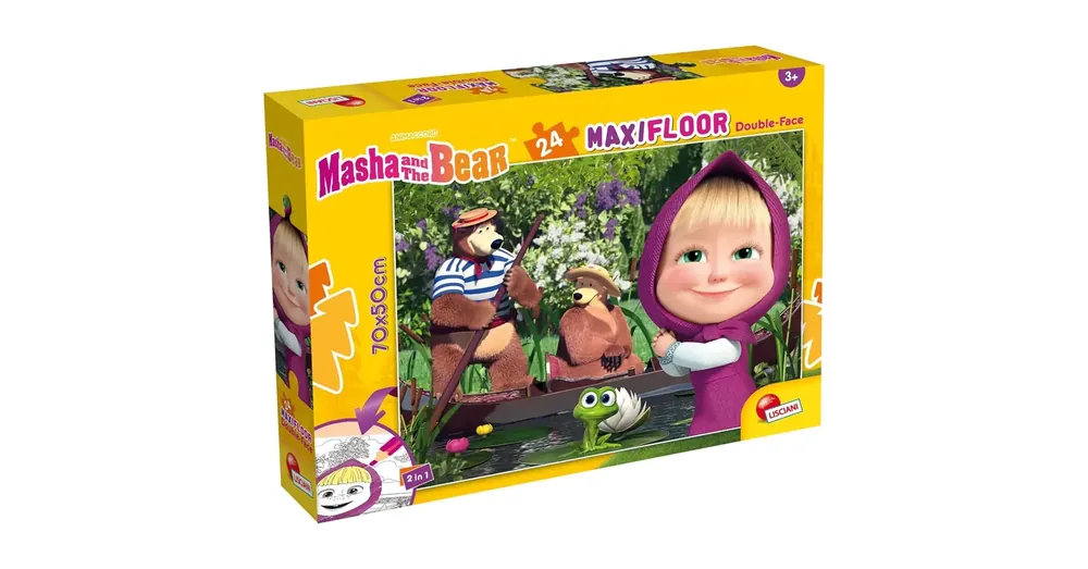 Biztonságos vásárlás Mása és a medve 2 az 1-ben 24 db-os maxi padló puzzle és színező 70×50 cm – Lisciani