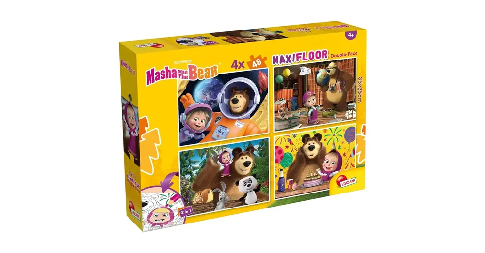 Végkiárusítás Mása és a medve 2 az 1-ben 4×48 db-os maxi padló puzzle és színező 35×25 cm – Lisciani