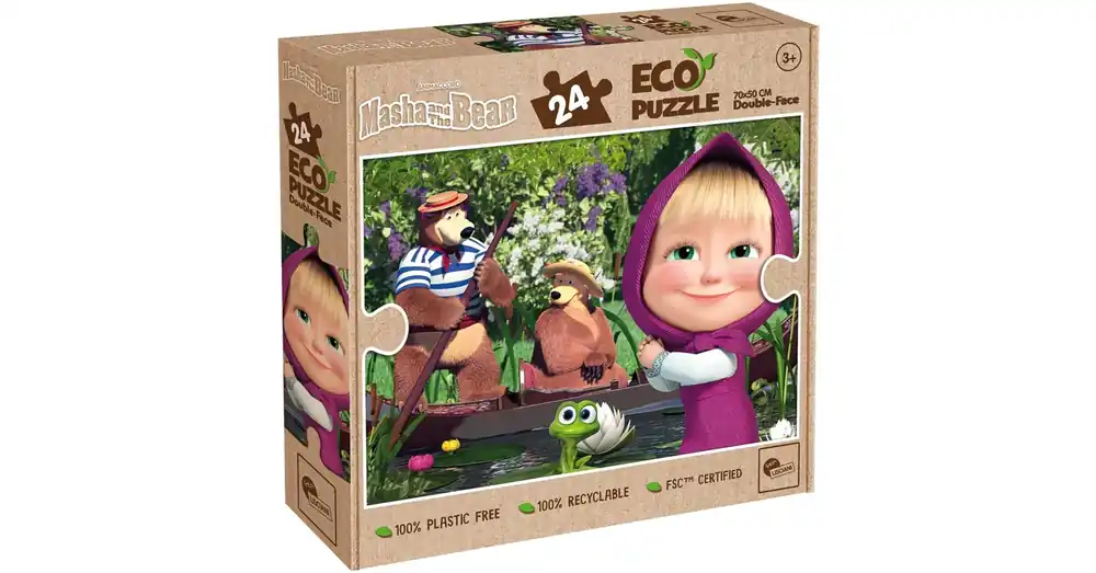 Legkelendőbb Mása és a medve a tavon 2 az 1-ben 24 db-os Eco maxi puzzle és színező 70×50 cm – Lisciani