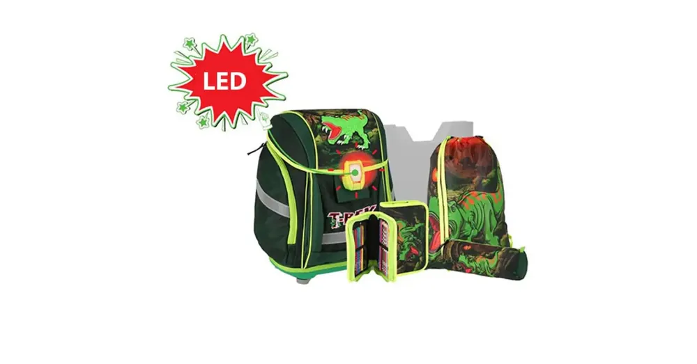 Spirit T-Rex, 3D mintás, LED-es iskolatáska, hátizsák 5 db-os szett Ne maradj le