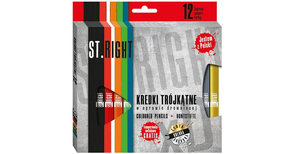 Árengedmény St.Right Háromszögletű színes ceruza 12 db-os szett hegyezővel