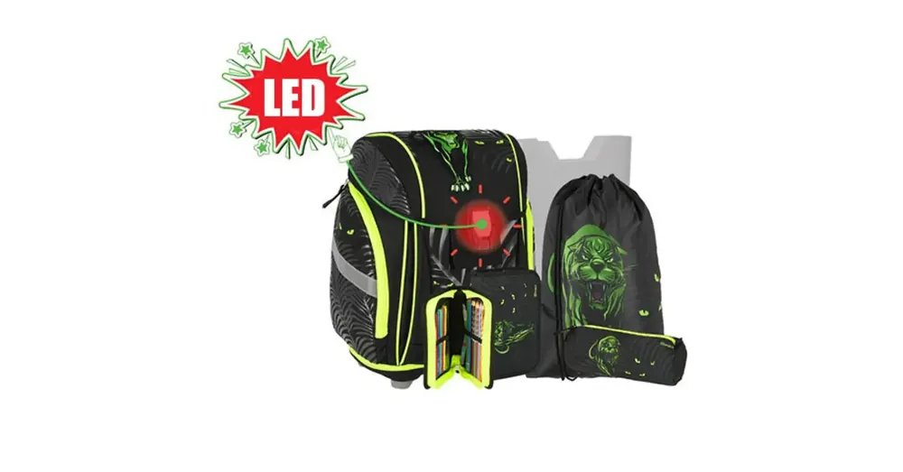 Nézd meg most Spirit Panther 3D mintás, LED-es csatt iskolatáska, hátizsák 5 db-os szett