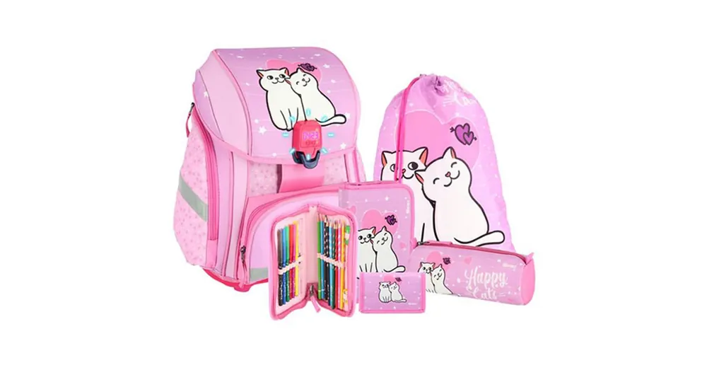Gyors kiszállítás Spirit Happy Cats mintás, LED-es iskolatáska, hátizsák 5 db-os szett