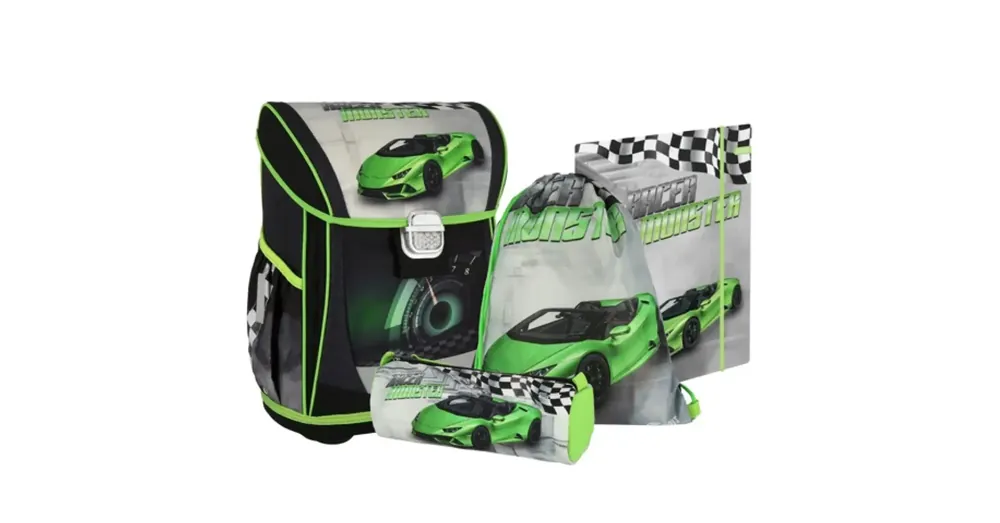 Spirit Cool Racer Monster sportautós ergonomikus iskolatáska, hátizsák 4 db-os szett Ne maradj le