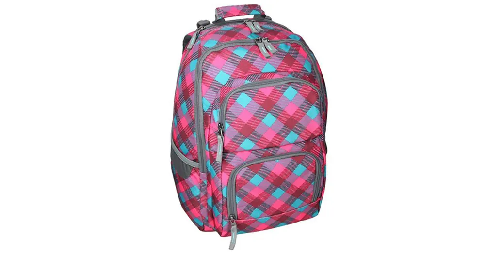 Olcsóbb Spirit E-Bag pink és türkiz kockás lekerekített iskolatáska, hátizsák