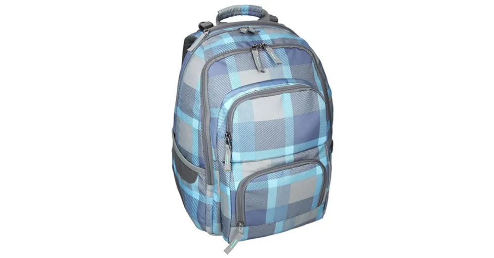 Kedvezmény Spirit E-Bag kék kockás lekerekített iskolatáska, hátizsák