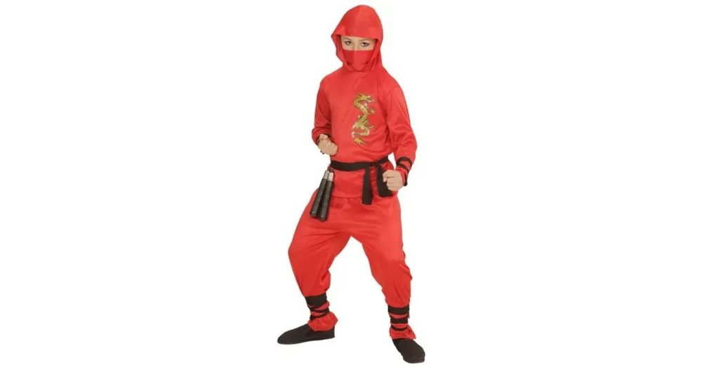 Gyors szállítás Piros ninja jelmez sárkány mintával - 116 cm