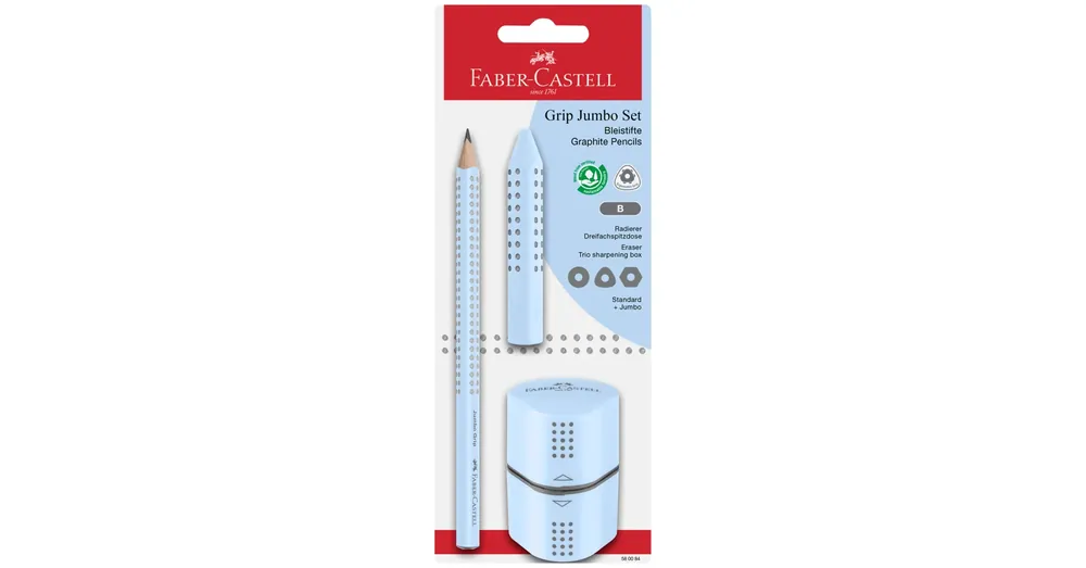 Expressz szállítás Faber-Castell GRIP Jumbo grafitceruza szett radírral és hegyezővel kék színben