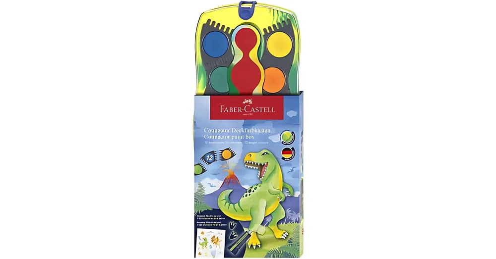 Kihagyhatatlan ajánlat Faber-Castell Connector 12 db-os vízfesték készlet összeilleszthető palettákkal, dinoszaurusz mintázattal