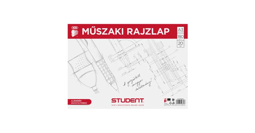 Ico Student műszaki rajzlap ajándék iratgyűjtőben A/3 Árcsökkenés