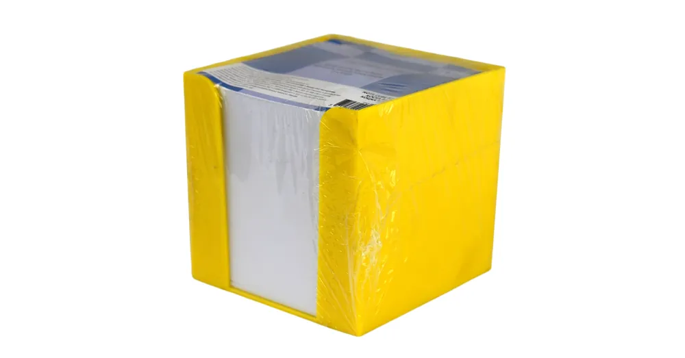Újdonság Jegyzettömb citromsárga tartóban 750 lapos 9×9x9 cm