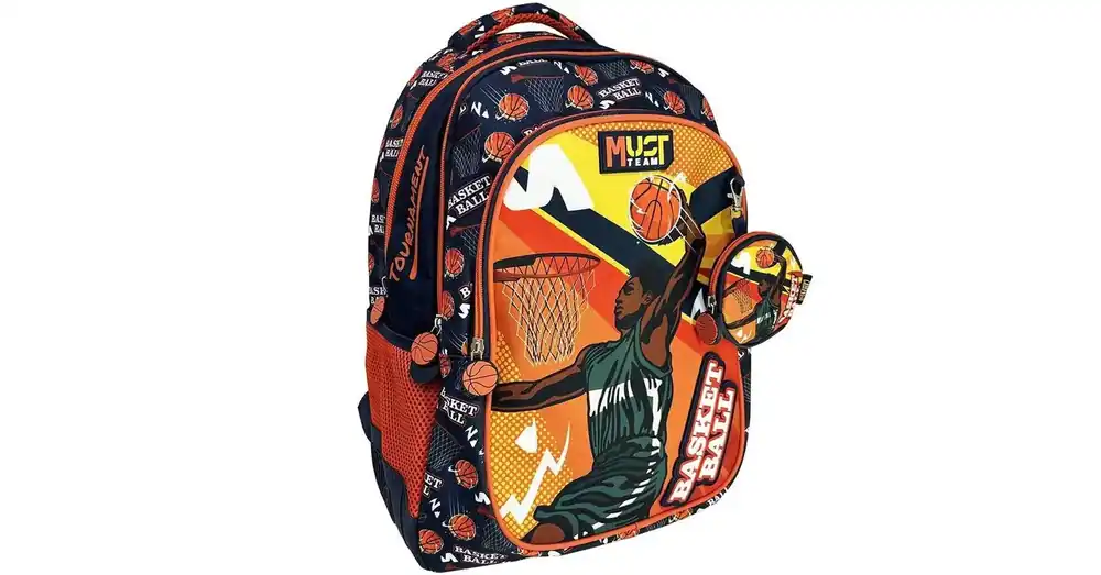 Kihagyhatatlan ajánlat Luna Must Team kosárlabda mintás narancssárga – kék lekerekített 3 rekeszes iskolatáska, hátizsák 32×18×43 cm