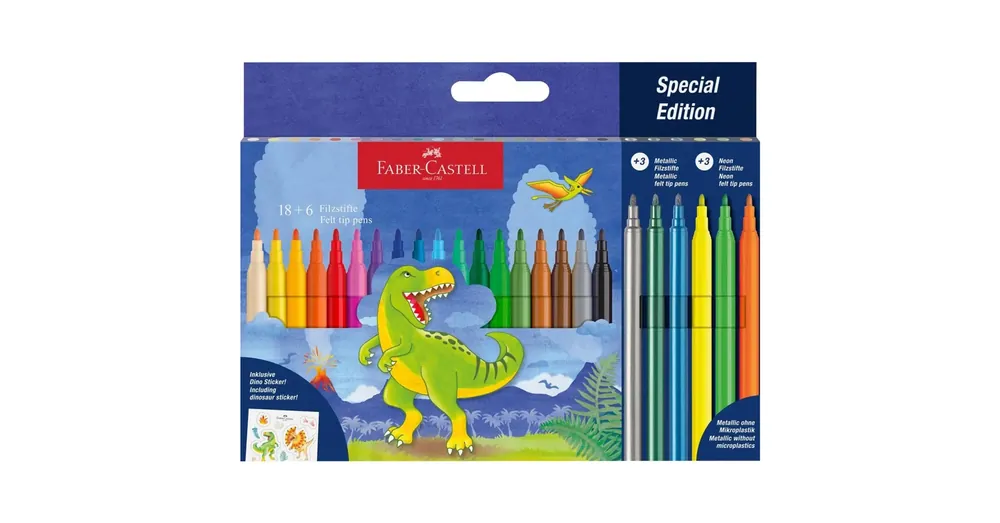 Különleges ajánlat Faber-Castell Dinoszauruszos filctoll készlet 18+6 db-os csomag