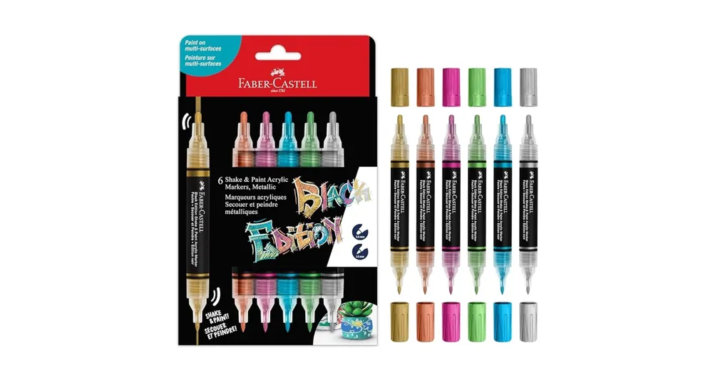 Nézd meg most Faber-Castell Black Edition Shake Paint 2 végű 3 mm-es és 1 mm-es 6 db-os színes metál marker szett