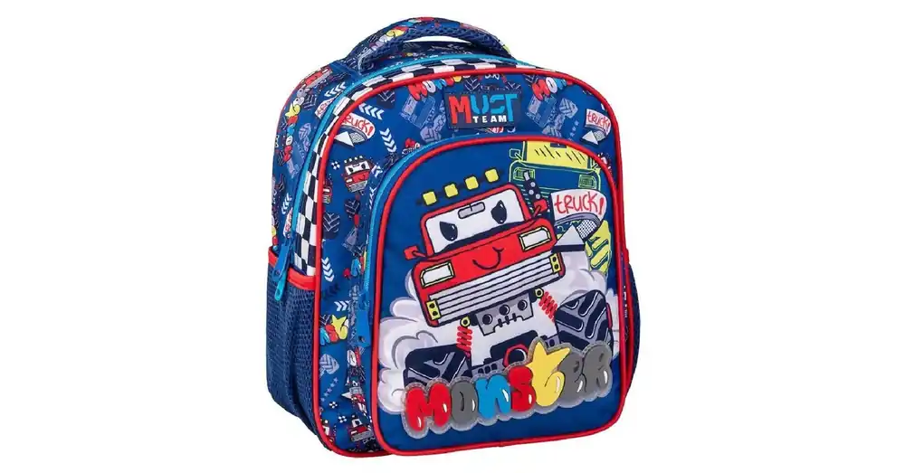 Luna Must Team Monster Truck mintás lekerekített 2 rekeszes ovis hátizsák 27×10×31 cm Azonnali szállítás