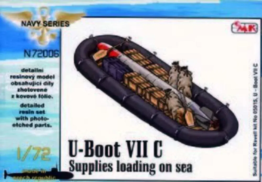 CMK U-Boot VII Supplies loading on sea (food, ammo boxes, boat, 1x torpedo) 1 72 (129-N72006) Árcsökkenés