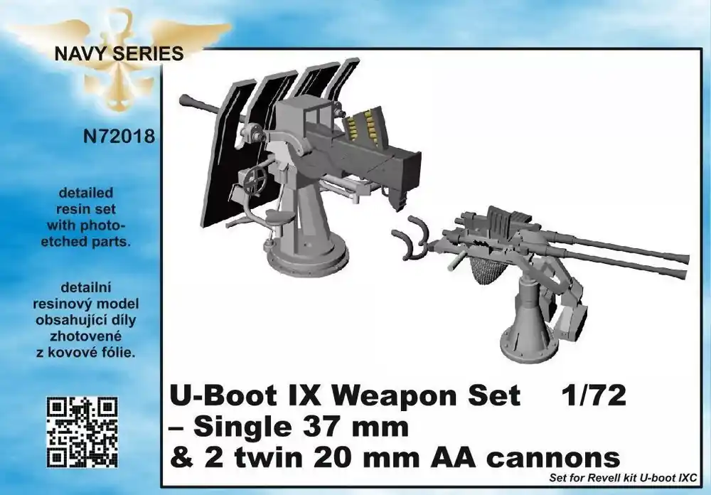 Kedvezményes ár CMK U-Boot IX Weapon Set-Single37mm2twin20m AA cannons for Revell kit 1 72 (129-N72018)