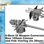 Népszerű CMK U-Boot IX Weapon Conversion set-new105mm cannon a.Flak Vierling f.Revell kit 1 72 (129-N72020)
