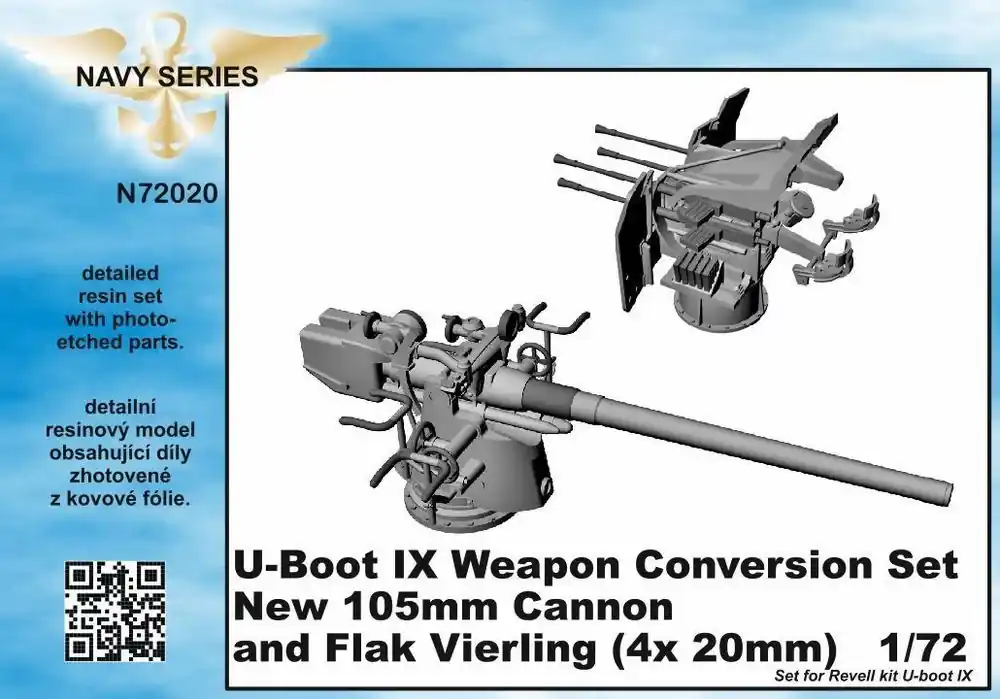 Népszerű CMK U-Boot IX Weapon Conversion set-new105mm cannon a.Flak Vierling f.Revell kit 1 72 (129-N72020)